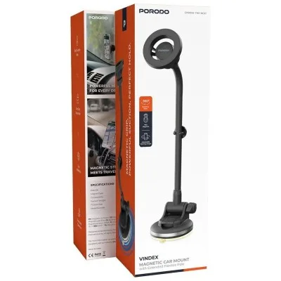 Porodo Vindex Magnetic Car Mount with Extended Flexible Pole - Black